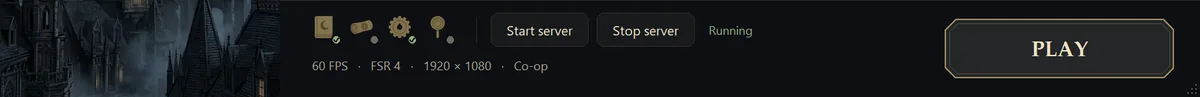 The same bottom bar on the host with the server shown as Running.